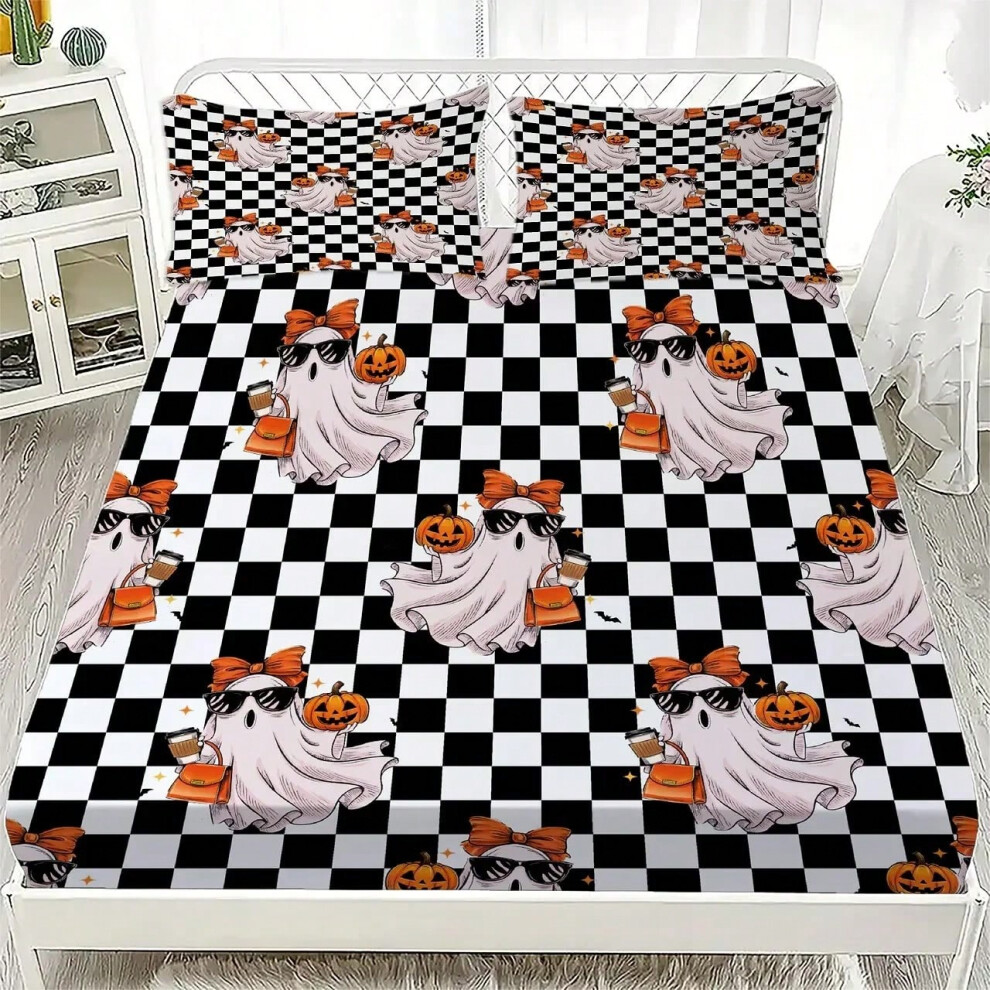 (7, 135x200x40cm 3pcs) Halloween Bedding Set Cartoon White Ghosts Pattern Fitted Sheet Bedroom Decor for Kids Halloween Gifts Halloween Decorations-image-OPC-PJJBR25-NEW