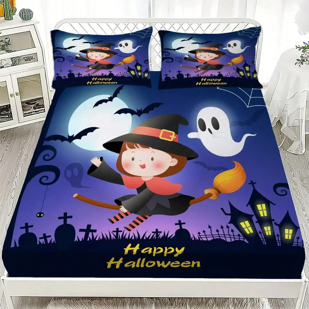 (9, only 2 pillowcases) Halloween Bedding Set Cartoon White Ghosts Pattern Fitted Sheet Bedroom Decor for Kids Halloween Gifts Halloween Decorations-image-OPC-PJJBR28-NEW