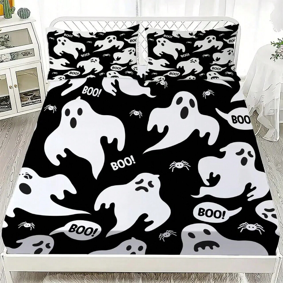 (10, 100x190x40cm 2pcs) Halloween Bedding Set Cartoon White Ghosts Pattern Fitted Sheet Bedroom Decor for Kids Halloween Gifts Halloween Decorations-image-OPC-PJJBR62-NEW