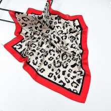 (70cm, Red) 70cm Fashion Leopard Print Kerchief Hair Scarf For Women Silk Satin Hijab Scarves Female Square Headband Bag Scarfs Blue Green
