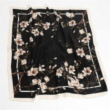 (90x90cm, FT147-5) 2022 Square Scarf For Women Foulard Satin Hijab Silk Shawl Neckerchief Female Head Wraps Leaf Print Headband Hair bands Bandana