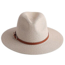 (Beige) Panama Hat Sun Hats for Women Men Wide Brim Fedora Straw Beach Hat UV UPF 50