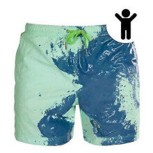 (3XL, blue-green) Magical Change Color Beach Shorts Men Swimming Trunks Swimwear Quick Dry Bathing
