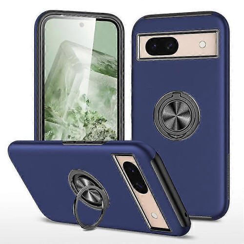 (blue) For Google Pixel 8A Case, Heavy Duty Military Anti-fall Shockproof Case with Ring Holder Kickstand For Google Pixel 8a