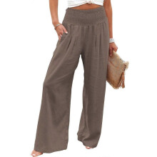 (L, coffee) Women's summer pants women's loose wide-leg pants high waist straight pants casual pants wide-leg pants women