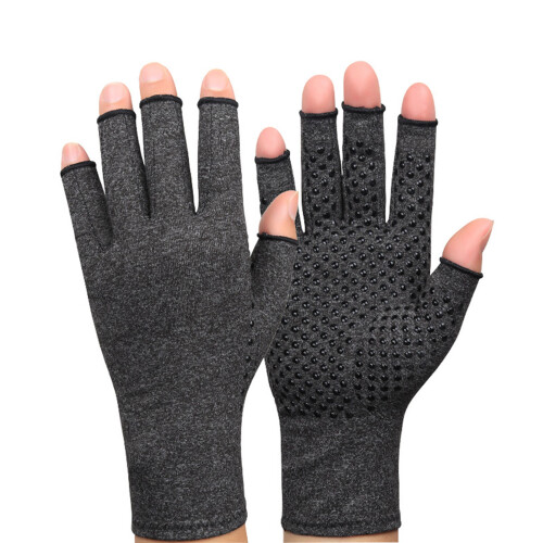 Arthritis Halbfingerhandschuhe M grau meliert gestrickt 1