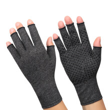 Arthritis Halbfingerhandschuhe M grau meliert gestrickt