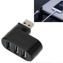 90 Degree Rotatable USB Hub 3 Port Plug and Play Supports Hot Swap 180 Degree Rotatable USB Hub for Desktop PC Black