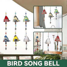 (light yellow) Creative Bird Song Bell Windchime Garden Indoor Window Balcony Outdoor Hanging Ornament Decor Gifts