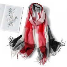 (200x70cm, WT1-10) 2022 Plaid Women Hijab Scarf Pashmina Lady Shawls Foulard Headband Tassel Cashmere-like Winter Scarves Warm Female Wraps Bandana