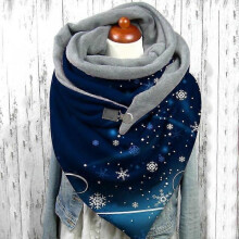 (C) Women Christmas Snowflake Print Scarf Women Hijab Designer Clothes Bandana Fashion Button Soft Wrap Casual Warm Scarves Shawls