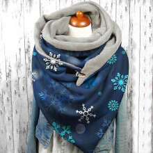 (B) Women Christmas Snowflake Print Scarf Women Hijab Designer Clothes Bandana Fashion Button Soft Wrap Casual Warm Scarves Shawls
