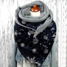 (A) Women Christmas Snowflake Print Scarf Women Hijab Designer Clothes Bandana Fashion Button Soft Wrap Casual Warm Scarves Shawls