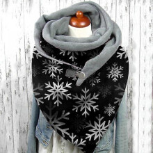 (D) Women Christmas Snowflake Print Scarf Women Hijab Designer Clothes Bandana Fashion Button Soft Wrap Casual Warm Scarves Shawls