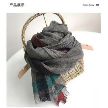 (carbon black) Autumn And Winter Wool Scarfs For Ladies 100*200 Checkered TurbansFor Women