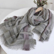 (gray purple) Autumn And Winter Wool Scarfs For Ladies 100*200 Checkered TurbansFor Women