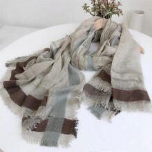 (brown coffer) Autumn And Winter Wool Scarfs For Ladies 100*200 Checkered TurbansFor Women