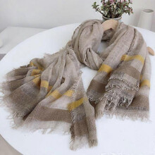 (yellow coffee) Autumn And Winter Wool Scarfs For Ladies 100*200 Checkered TurbansFor Women