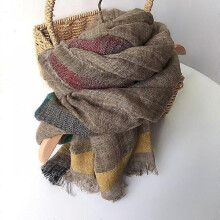 (coffee) Autumn And Winter Wool Scarfs For Ladies 100*200 Checkered TurbansFor Women