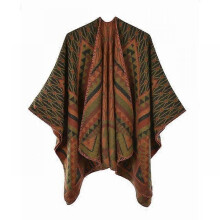 (Orange) Fashion Imitation Cashmere Women Geometric Vintage Poncho Split Scarf Winter Warm Shawl Wrap Female Knitted Cloak Thick Blanket