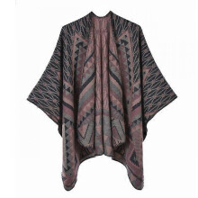 (Pink) Fashion Imitation Cashmere Women Geometric Vintage Poncho Split Scarf Winter Warm Shawl Wrap Female Knitted Cloak Thick Blanket