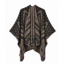 (Coffee) Fashion Imitation Cashmere Women Geometric Vintage Poncho Split Scarf Winter Warm Shawl Wrap Female Knitted Cloak Thick Blanket