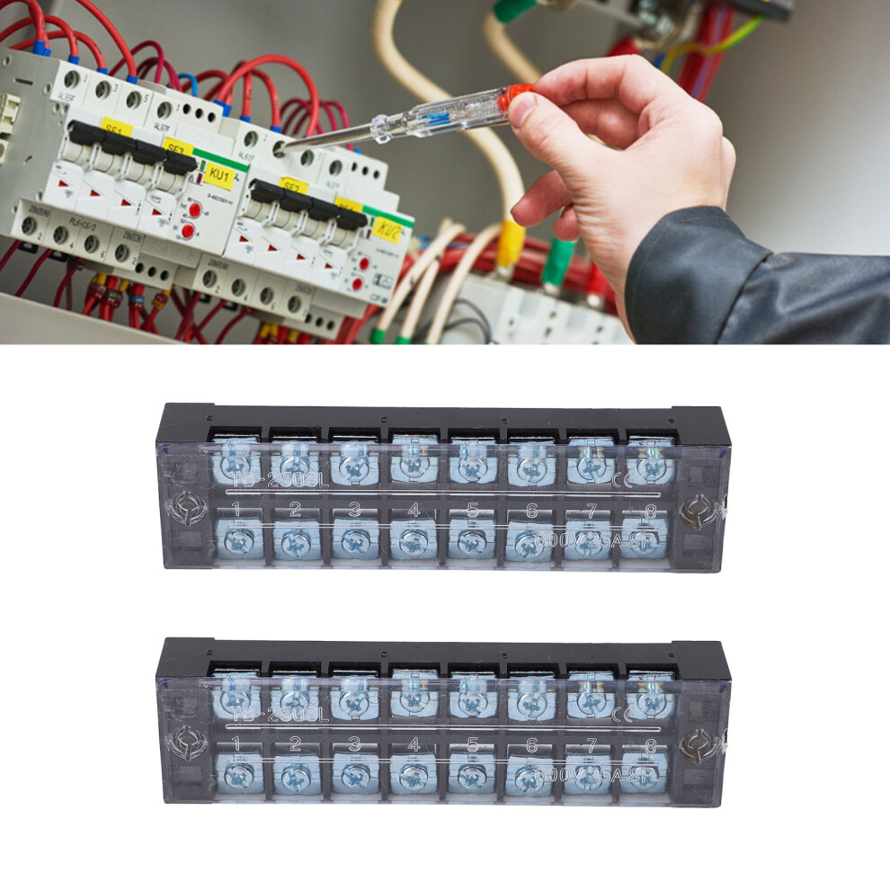 2Pcs Dual Row 8 Position Terminal Blocks With Cover 600V 25A 2508 6901339425899
