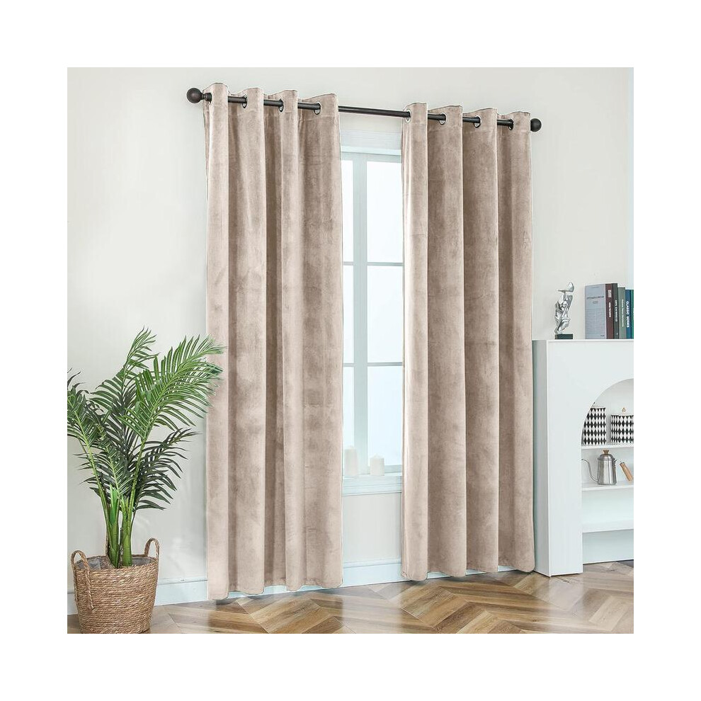(Beige, 66" X 90") Luxury Thick Ready Made Velvet Eyelet Curtains with 2 Matching Tie Backs, Thermal Blackout Curtains for Living Room, Bedroom, Study-image-OPC-PJJCGNP-NEW