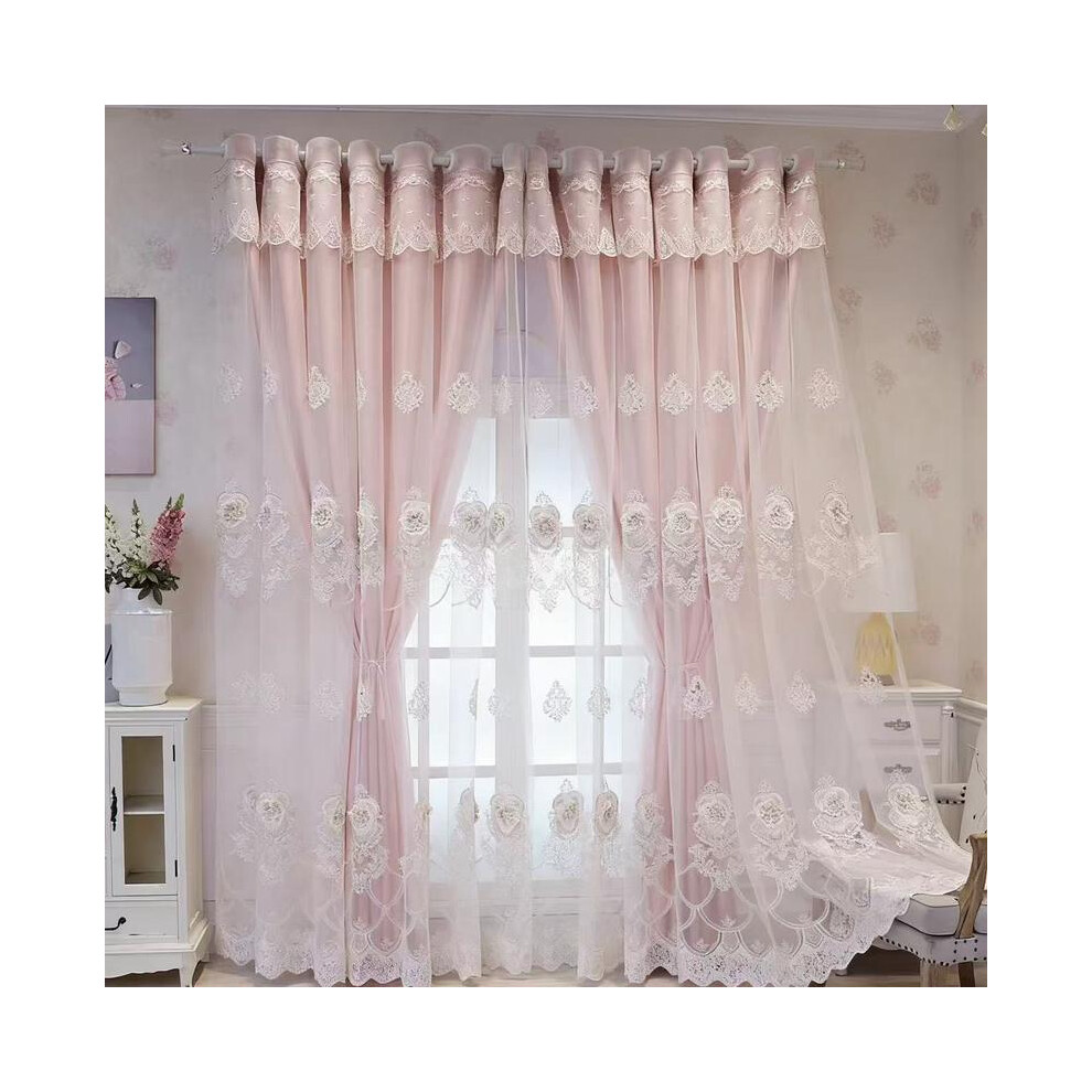 (Pink, 39"W x 79"L?100 x 200cm?) European Style Embroidered Blackout Curtain with Top Ring, UV Protection Thermal Insulation Drapes for Bedroom Living-image-OPC-PJJCKT6-NEW