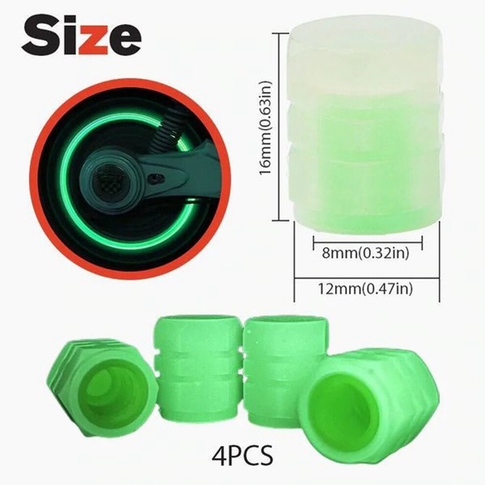 4Pcs Fluorescent Waterproof Rubber Tire Valve Covers, 8Mm Inner Diameter 4621339432926