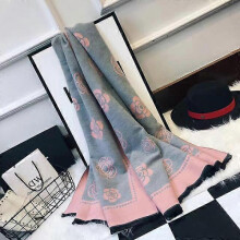 (2) Ladies Elegant High-quality Camellia Floral Print Cashmere Scarf Women Luxury Shawl Thick Warm Brand Pashmina Women Wraps Hijabs