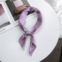 (Purple) Fashion Solid Kerchief Women Head Scarf For Hair Pink Green White Silk Neck Scarfs Female 70cm*70cm Square Bandanas Lady Scarves