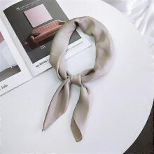 (Khaki) Fashion Solid Kerchief Women Head Scarf For Hair Pink Green White Silk Neck Scarfs Female 70cm*70cm Square Bandanas Lady Scarves