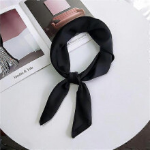 (Black) Fashion Solid Kerchief Women Head Scarf For Hair Pink Green White Silk Neck Scarfs Female 70cm*70cm Square Bandanas Lady Scarves