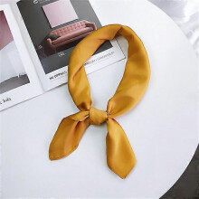 (Yellow) Fashion Solid Kerchief Women Head Scarf For Hair Pink Green White Silk Neck Scarfs Female 70cm*70cm Square Bandanas Lady Scarves