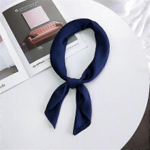 (Navy) Fashion Solid Kerchief Women Head Scarf For Hair Pink Green White Silk Neck Scarfs Female 70cm*70cm Square Bandanas Lady Scarves