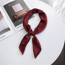 (WineRed) Fashion Solid Kerchief Women Head Scarf For Hair Pink Green White Silk Neck Scarfs Female 70cm*70cm Square Bandanas Lady Scarves