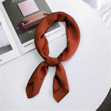 (Brown) Fashion Solid Kerchief Women Head Scarf For Hair Pink Green White Silk Neck Scarfs Female 70cm*70cm Square Bandanas Lady Scarves