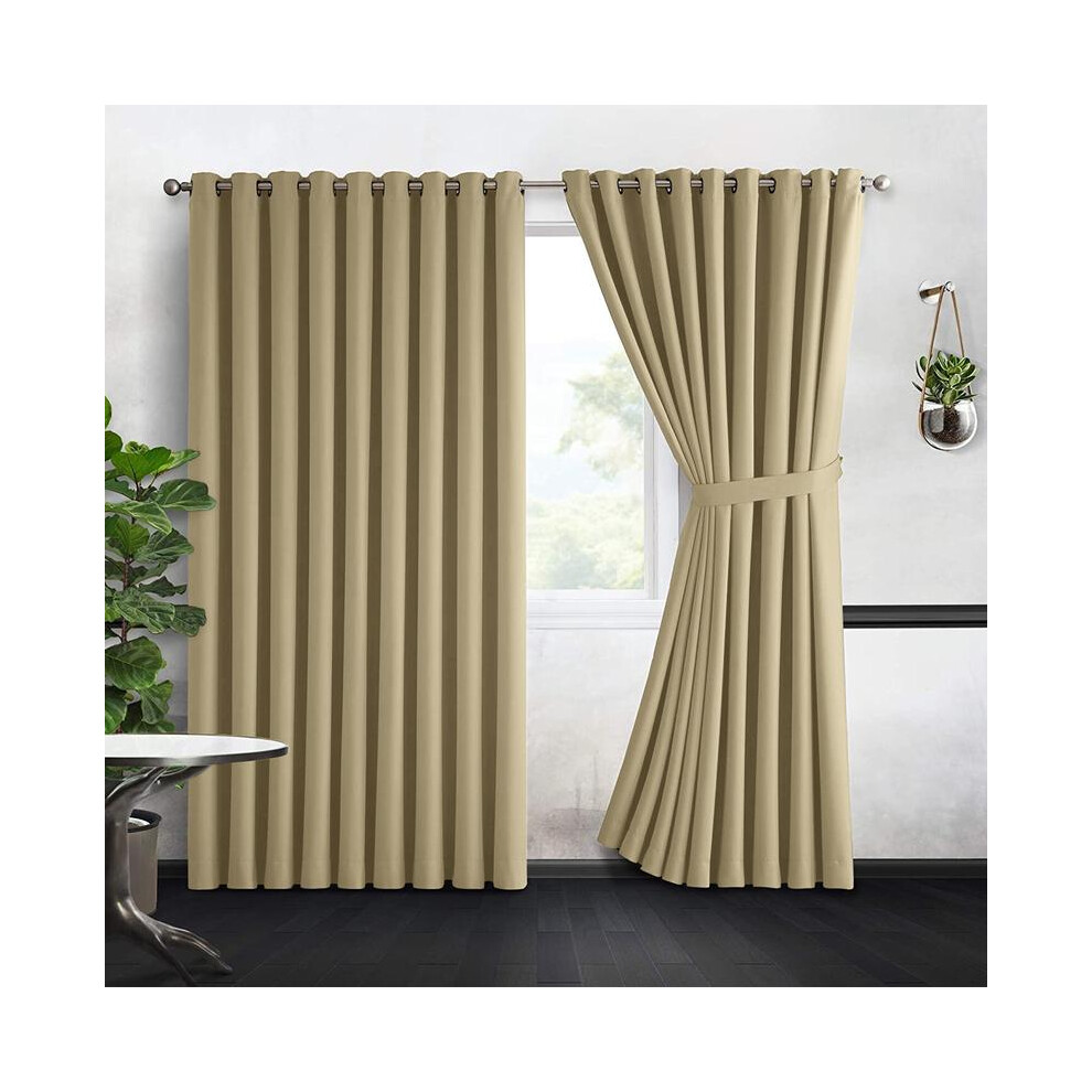 (Beige, W117 x L137 cm / W46 x L54 Inch) Premium Blackout Readymade Eyelet & Pencil Pleat Curtains - Upto 99% Light Blocking, Noise Reduction, Energy-image-OPC-PJJCYX2-NEW