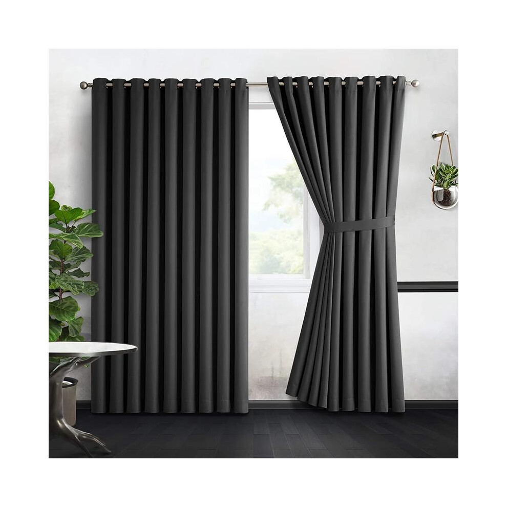 (Dark Grey, W228 x L228 cm / W90 X L90 Inch) Premium Blackout Readymade Eyelet & Pencil Pleat Curtains - Upto 99% Light Blocking, Noise Reduction, Ene-image-OPC-PJJCZ28-NEW