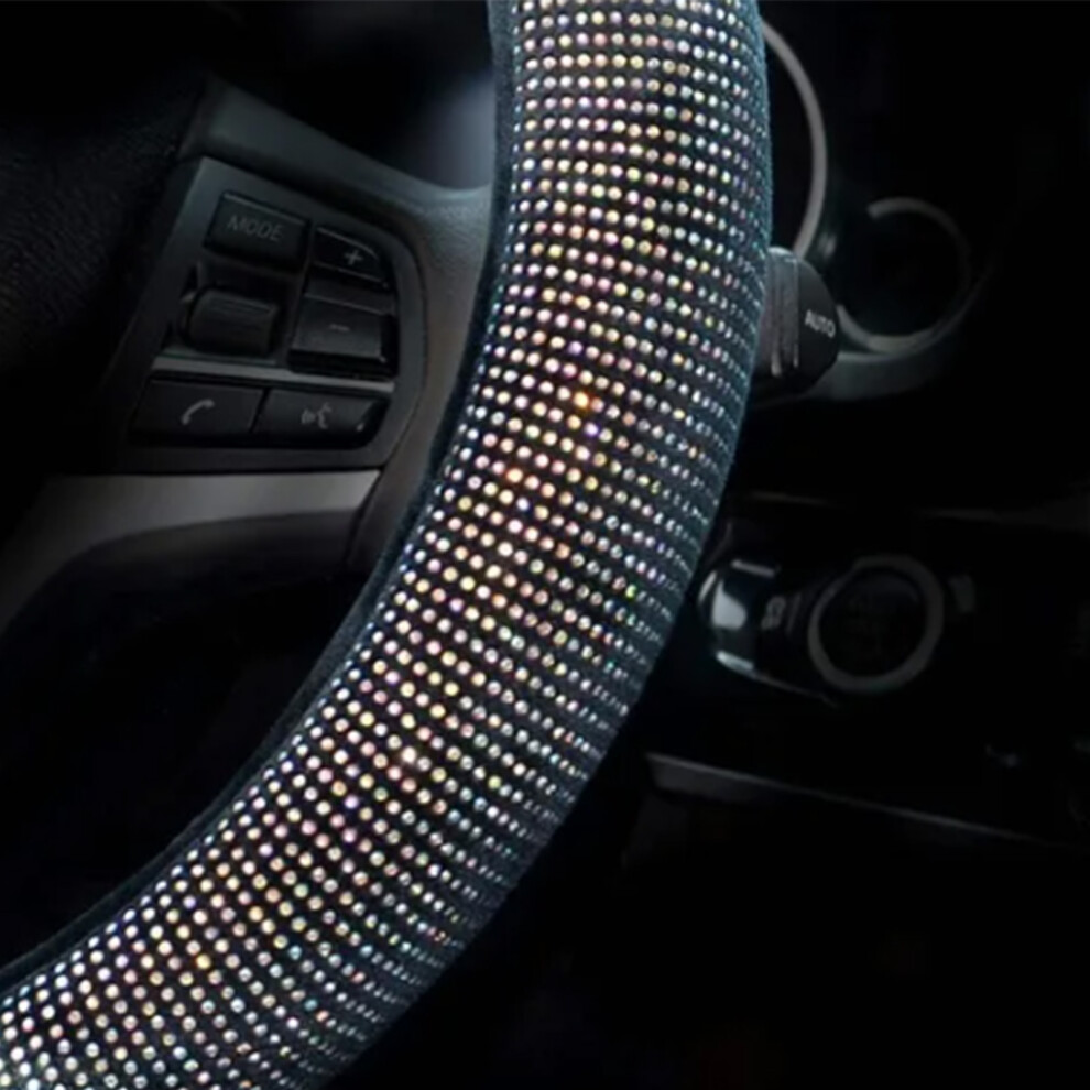 Bling Rhinestone Velvet Car Steering Wheel Cover, Non-Slip & Protective