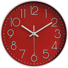(Red) Lebanghui Wall Clock Silent 12 Inch Large Non Ticking Wall Clocks For Kitchen Living Room Bedroom