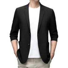 (M,black)Men's casual suit jacket sports jacket two button light slim fit business jacket