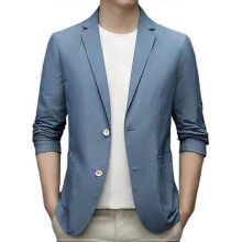(2XL,blue)Men's casual suit jacket sports jacket two button light slim fit business jacket