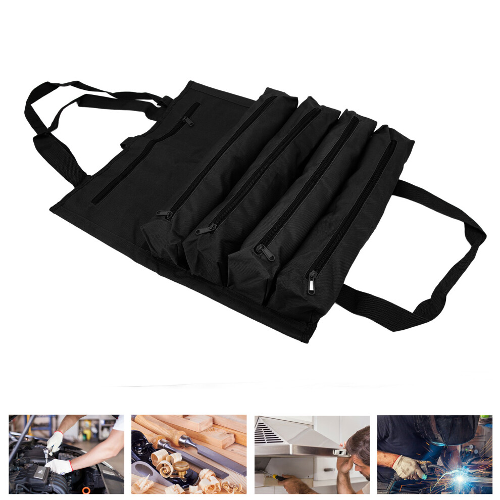 600D Oxford Cloth Tool Roll Bag - Wear-Resistant, Multi-Pocket, Portable, Black 7901339438690