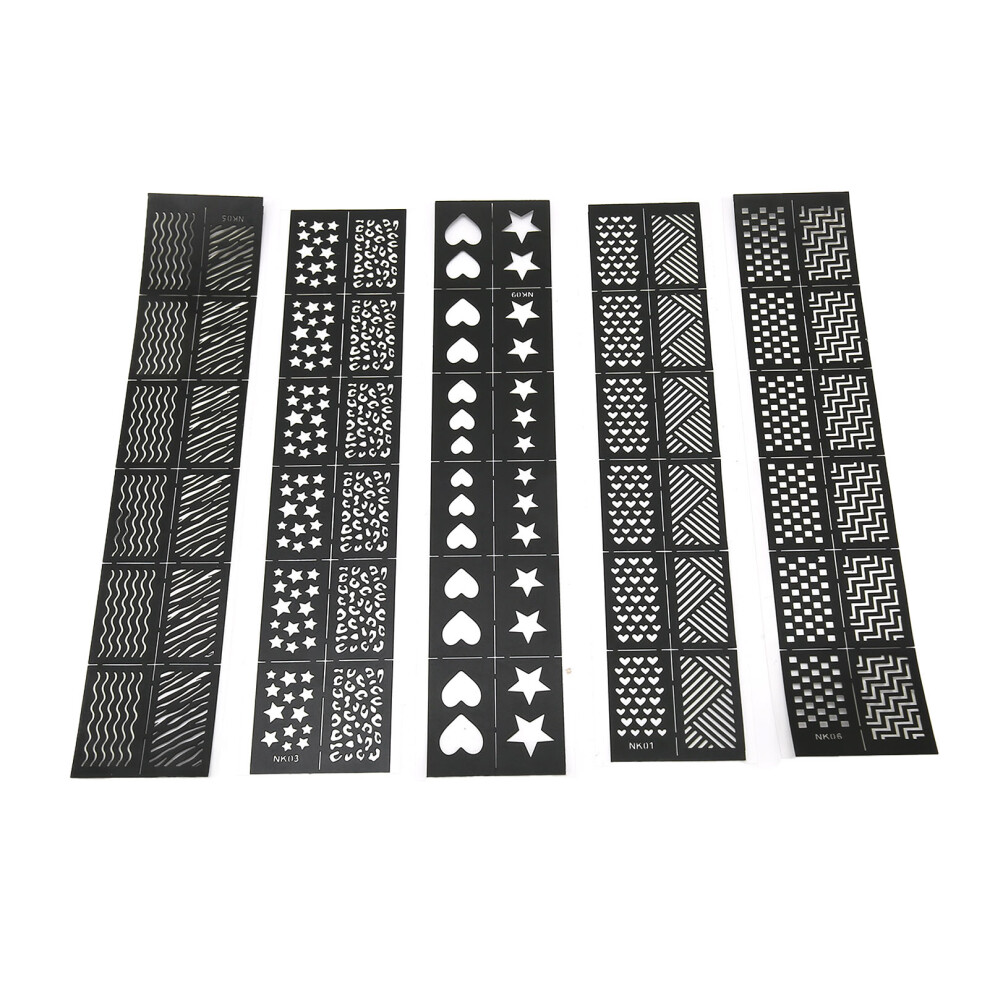 5PCS Nail Stamping Plates Bundle - Hollow Out Nail Art Templates & Fine Decals