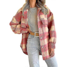 (S, Pink) Winter Wool Coat Casual Checked Flannel Shacket Jacket Oversized Button Down Long Sleeve Autumn Shirt Coat Tops Coat Women