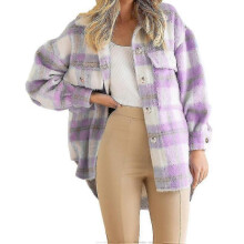 (2XL, Purple) Winter Wool Coat Casual Checked Flannel Shacket Jacket Oversized Button Down Long Sleeve Autumn Shirt Coat Tops Coat Women