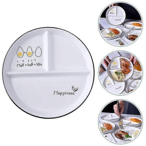 Lebanghui Split Ceramic Dinner Plate 3 Cut Food Plate Lunch Plate 2