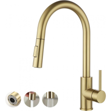 Gold Kitchen Faucet with Removable Sprayer Brass and Stainless Steel with Ceramic Cartridge for Kitchen Sink Brushed